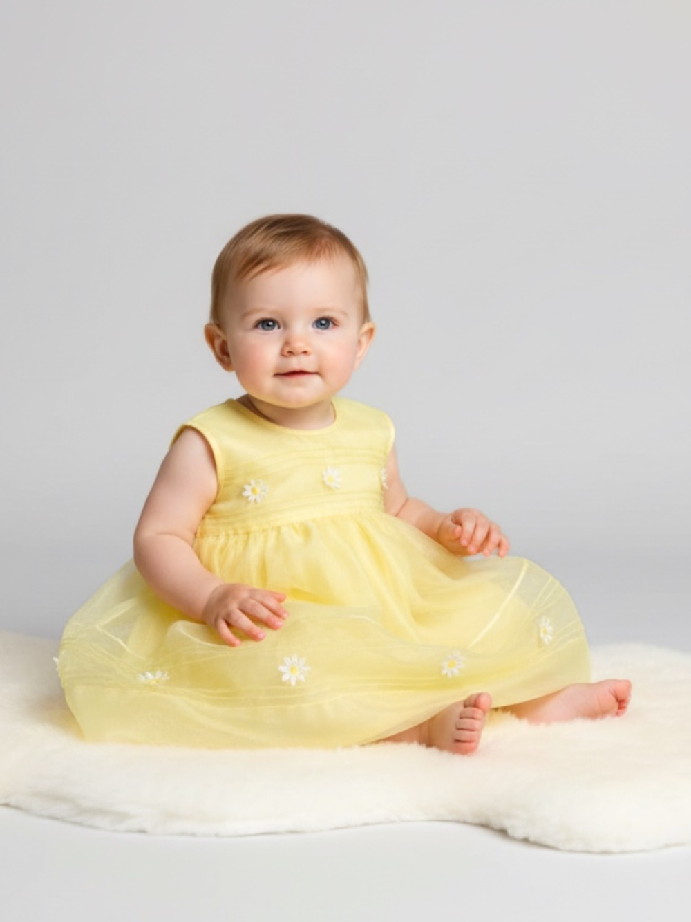 Handmade Pretty Formal Dress Daisy Flowers Appliqué Yellow Y2K Vintage 12-24M